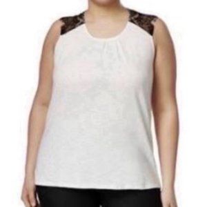 JUNAROSE White Black Lace Tank Top 3X